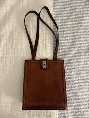 VINTAGE Italian Brown Real Leather Shoulder Bag - Classic Vertical Tote